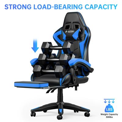 Chaise Gaming, Fauteuil Gamer Repose-Pieds Rétractable,Chaise de Jeu avec Lombaire&Appui-Tête Appui, Siège en Cuir, Rattantree