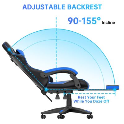 Chaise Gaming, Fauteuil Gamer Repose-Pieds Rétractable,Chaise de Jeu avec Lombaire&Appui-Tête Appui, Siège en Cuir, Rattantree