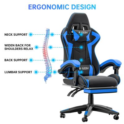 Chaise Gaming, Fauteuil Gamer Repose-Pieds Rétractable,Chaise de Jeu avec Lombaire&Appui-Tête Appui, Siège en Cuir, Rattantree