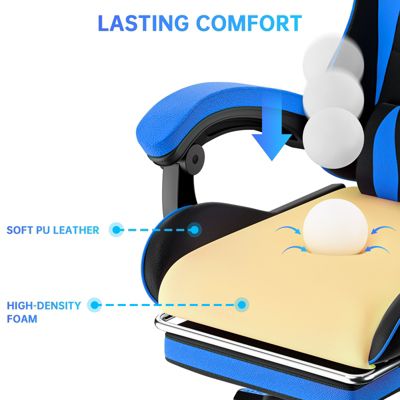 Chaise Gaming, Fauteuil Gamer Repose-Pieds Rétractable,Chaise de Jeu avec Lombaire&Appui-Tête Appui, Siège en Cuir, Rattantree