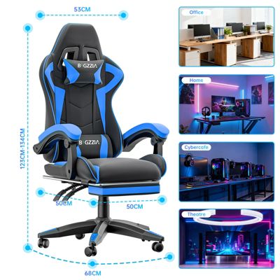 Chaise Gaming, Fauteuil Gamer Repose-Pieds Rétractable,Chaise de Jeu avec Lombaire&Appui-Tête Appui, Siège en Cuir, Rattantree
