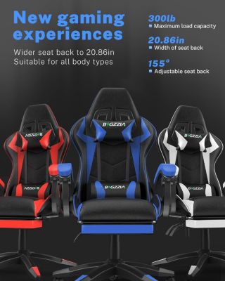 Chaise Gaming, Fauteuil Gamer Repose-Pieds Rétractable,Chaise de Jeu avec Lombaire&Appui-Tête Appui, Siège en Cuir, Rattantree