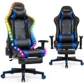 Chaise Gaming Pivotante avec Dossier Hauteur et Accoudoir Reglables Fauteuil avec Repose Pieds