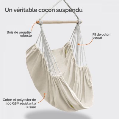 Chaise hamac suspendue avec système d'attache - Beige - Linxor