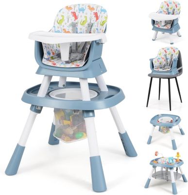 Chaise Haute Bébé 16 en 1, Chaise Haute Bébé Evolutive avec 3 Hauteurs Réglables, 3 Jouets, Charge 15KG pour 6-36 Mois, Bleu