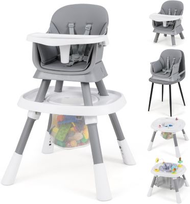 Chaise Haute Bébé 16 en 1, Chaise Haute Bébé Evolutive avec 3 Hauteurs Réglables, 3 Jouets, Charge 15KG pour 6-36 Mois, Gris