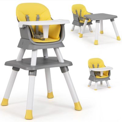 Chaise Haute Bébé Convertible 6-en-1, avec Table de blocs, Plateau Amovible, Pieds Antidérapants, Charge 25 KG, Jaune