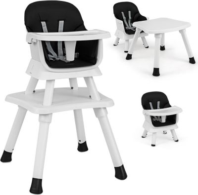 Chaise Haute Bébé Convertible 6-en-1, avec Table de blocs, Plateau Amovible, Pieds Antidérapants, Charge 25 KG, Noir