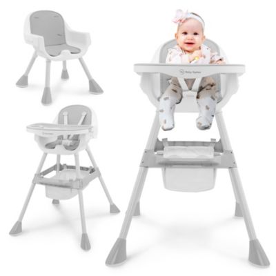 Chaise Haute Bébé Réglable 2en1 Moby-System - Magnolia - Gris - Plateau Double - Coussin Similicuir