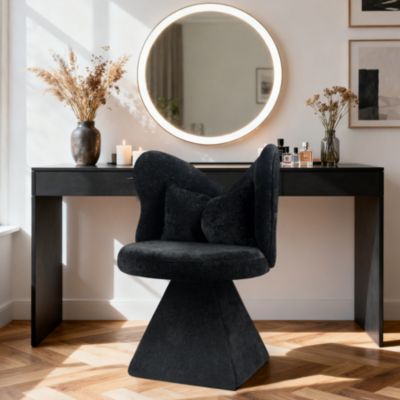 Chaise hauteur d assise 45 cm sans accoudoirs en velours chenille noir base triangle rotation 360 degres