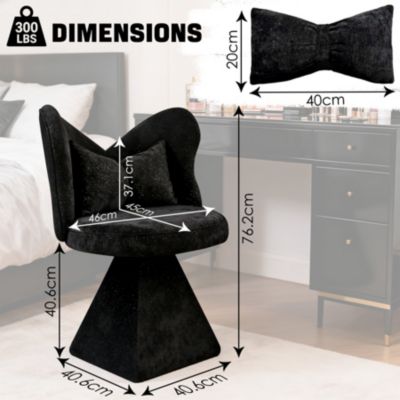 Chaise hauteur d assise 45 cm sans accoudoirs en velours chenille noir base triangle rotation 360 degres