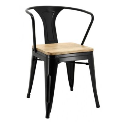 Chaise industrielle en métal et bois d'orme (Lot de 4) Métal laqué noir