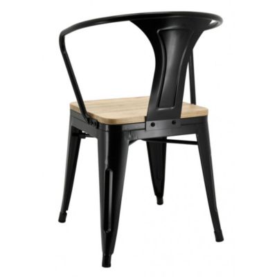 Chaise industrielle en métal et bois d'orme (Lot de 4) Métal laqué noir