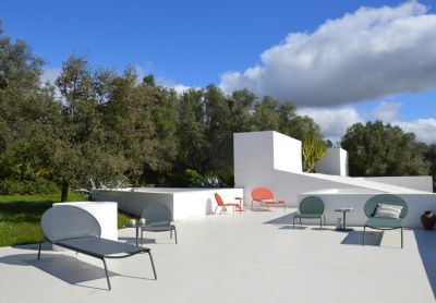 Chaise longue aluminium et textilène Pop terracotta Arcane