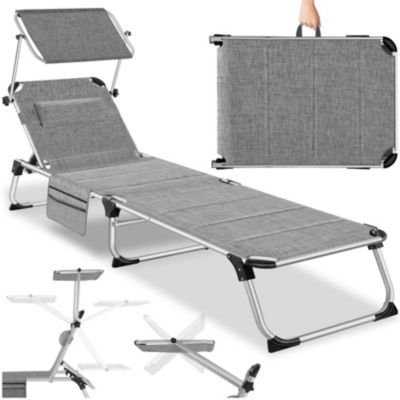 Chaise longue aluminium rembourrée dossier réglable 6 positions, gris tacheté, 60,5x220x34cm