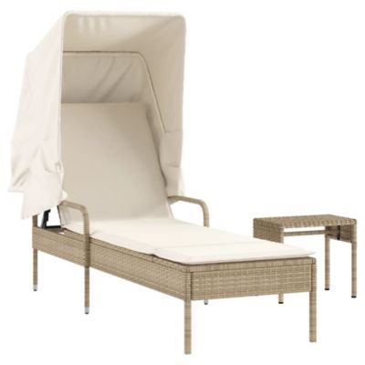 Chaise longue avec auvent et table beige résine tressée vidaXL