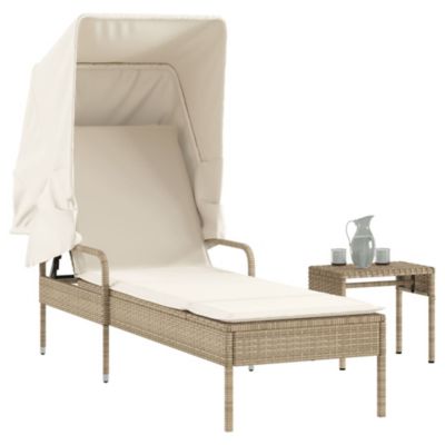 Chaise longue avec auvent et table beige résine tressée vidaXL