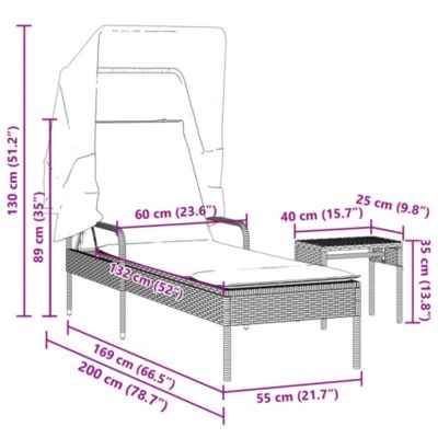 Chaise longue avec auvent et table beige résine tressée vidaXL
