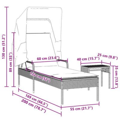 Chaise longue avec auvent et table beige résine tressée vidaXL