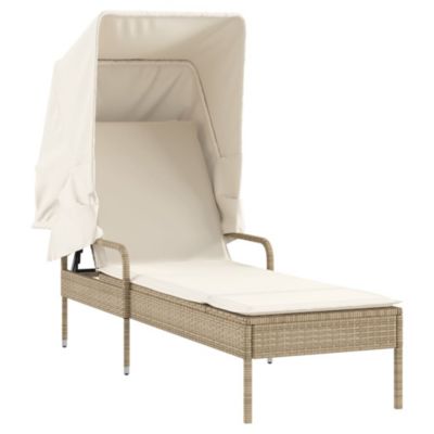 Chaise longue avec auvent et table beige résine tressée vidaXL
