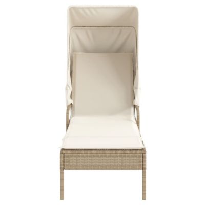 Chaise longue avec auvent et table beige résine tressée vidaXL