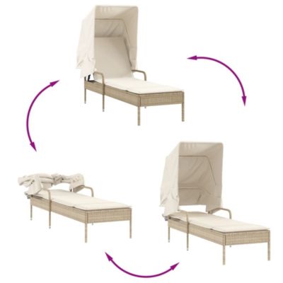 Chaise longue avec auvent et table beige résine tressée vidaXL