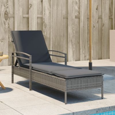 Chaise longue avec coussin gris 63x200x81 cm résine tressée vidaXL