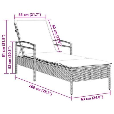 Chaise longue avec coussin gris 63x200x81 cm résine tressée vidaXL