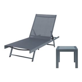 Chaise longue Baragiano avec table d'appoint anthracite gris foncé casa.pro