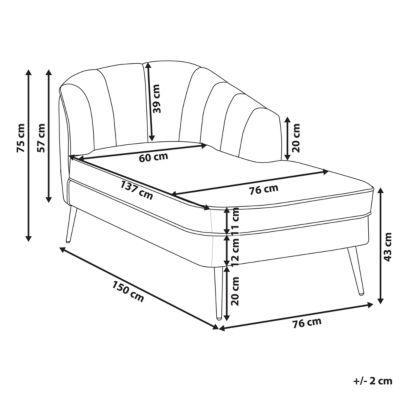 Chaise longue côté gauche ALLIER Velours Beige