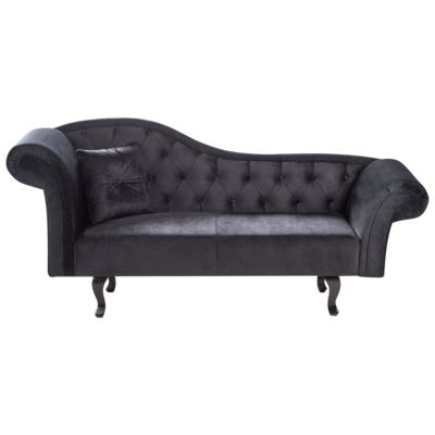 Chaise longue côté gauche LATTES Velours Noir avec coussin
