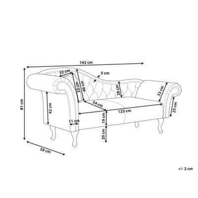 Chaise longue côté gauche LATTES Velours Noir avec coussin