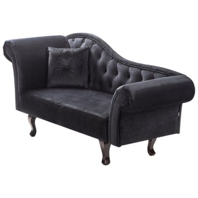 Chaise longue côté gauche LATTES Velours Noir avec coussin