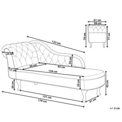 Chaise longue côté gauche NIMES Velours Gris