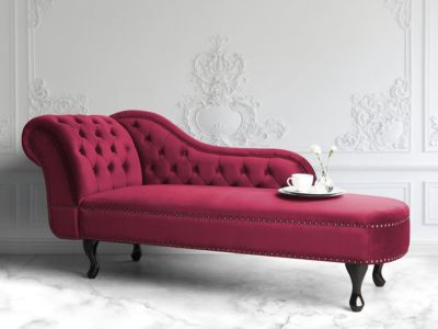 Chaise longue côté gauche NIMES Velours Rouge Bordeaux