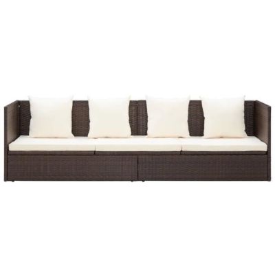 Chaise longue de jardin en résine tressée - Vidaxl - Brun - 200 x 60 x 58 cm - Coussins inclus