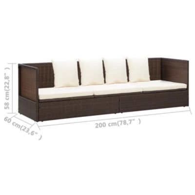 Chaise longue de jardin en résine tressée - Vidaxl - Brun - 200 x 60 x 58 cm - Coussins inclus