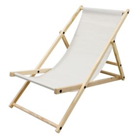 Chaise longue de jardin pliante bois bain de soleil plage chilienne beige
