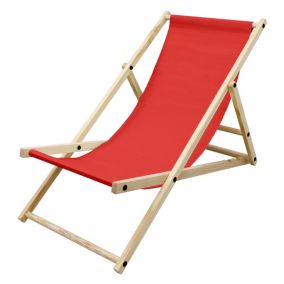 Chaise longue de jardin pliante en bois de pin bain de soleil plage rouge