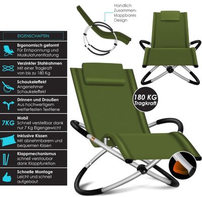 Chaise Longue de Relaxation Transat Chaise Longue Jardin Pliante à Bascule Fauteuil à Bascule Fauteuil Relax Ergonomique