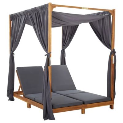 Chaise longue double avec rideaux et coussins (148x200x200 cm - Gris clair)