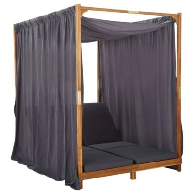 Chaise longue double avec rideaux et coussins (148x200x200 cm - Gris clair)