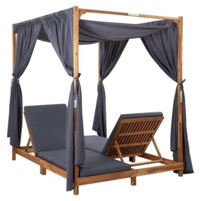 Chaise longue double avec rideaux et coussins (148x200x200 cm - Gris clair)