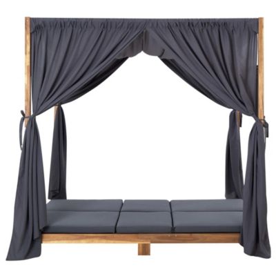 Chaise longue double avec rideaux et coussins (148x200x200 cm - Gris clair)