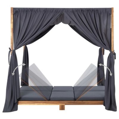 Chaise longue double avec rideaux et coussins (148x200x200 cm - Gris clair)