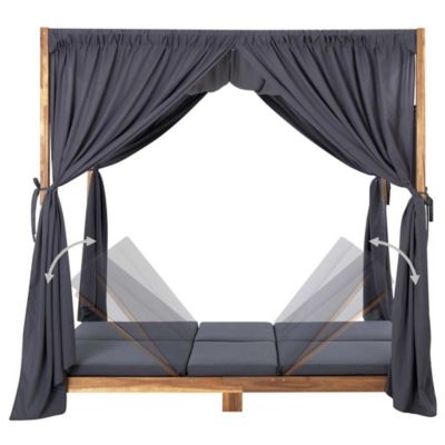 Chaise longue double avec rideaux et coussins (148x200x200 cm - Gris clair)