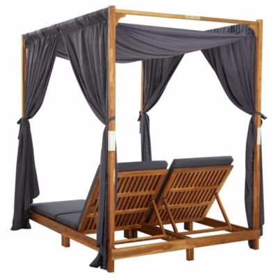 Chaise longue double avec rideaux et coussins (148x200x200 cm - Gris clair)