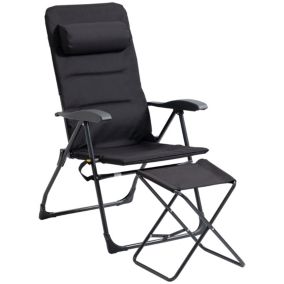 Chaise longue et repose-pied pliables - dossier réglable multipositions - tétière, rangement, poignée - acier époxy polyester noir