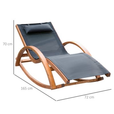 Chaise longue fauteuil berçant à bascule transat bain de soleil rocking chair en bois charge 120 Kg noir