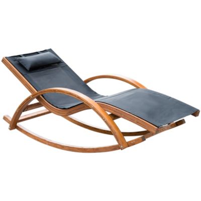 Chaise longue fauteuil berçant à bascule transat bain de soleil rocking chair en bois charge 120 Kg noir